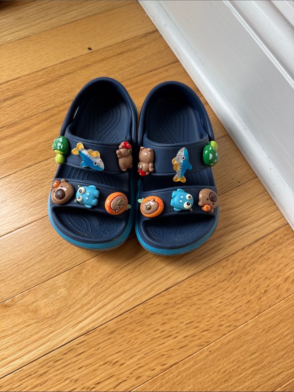 Kids Navy Blue Slip-On Sandals with Playful Charms
